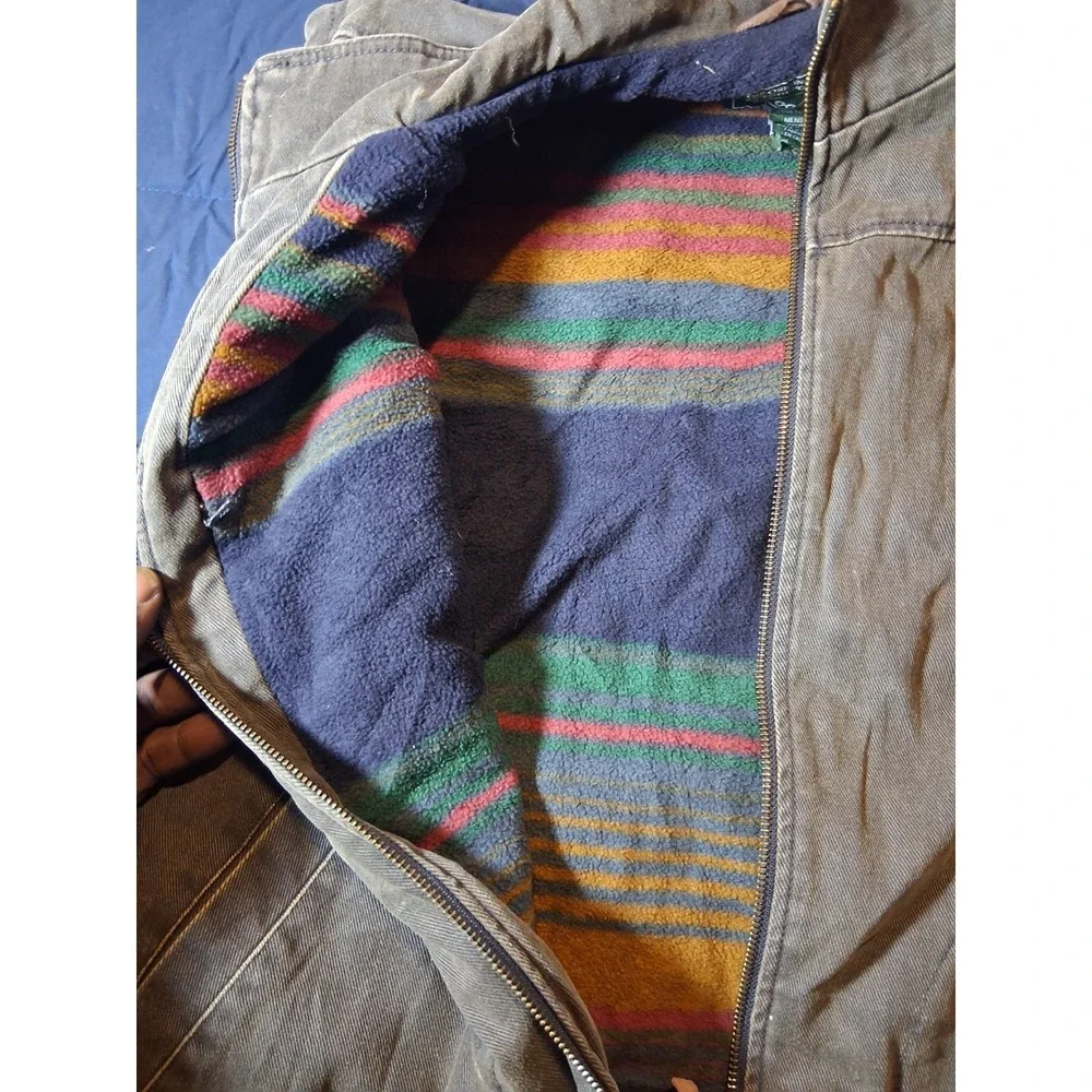 Vintage Woolrich Canvas Vest Brown Aztec Fleece‎ Blanket Lined Heavy Men's Large
